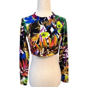Milly Cabana, Tropical Print  Long Sleeve/ Swim Crop Top Size P/extra small